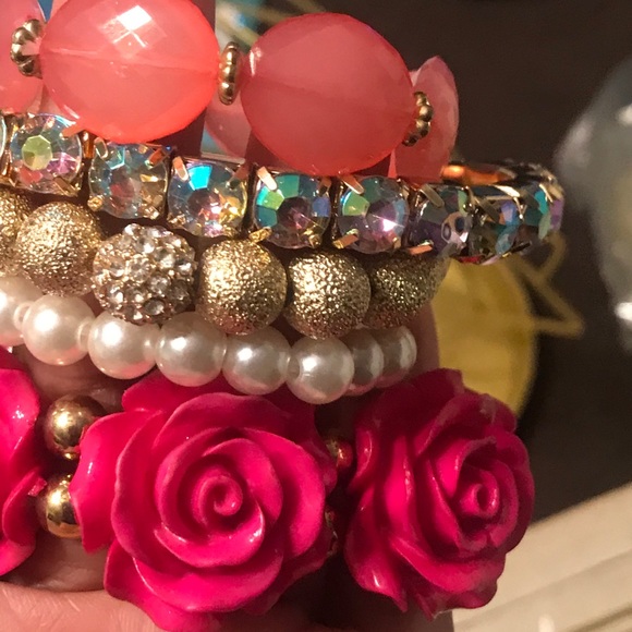 5Pcs Fashion Stretch Bracelet Set Pink - Picture 5 of 12